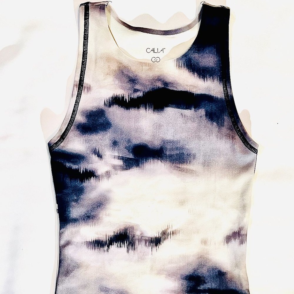 NWT - Calia Women's Essentials Fitness Tank - Blk/White Tie Dye
